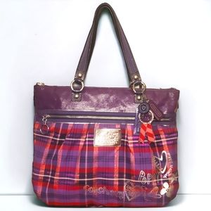Y2K Coach Poppy Purple Tartan Plaid Tote